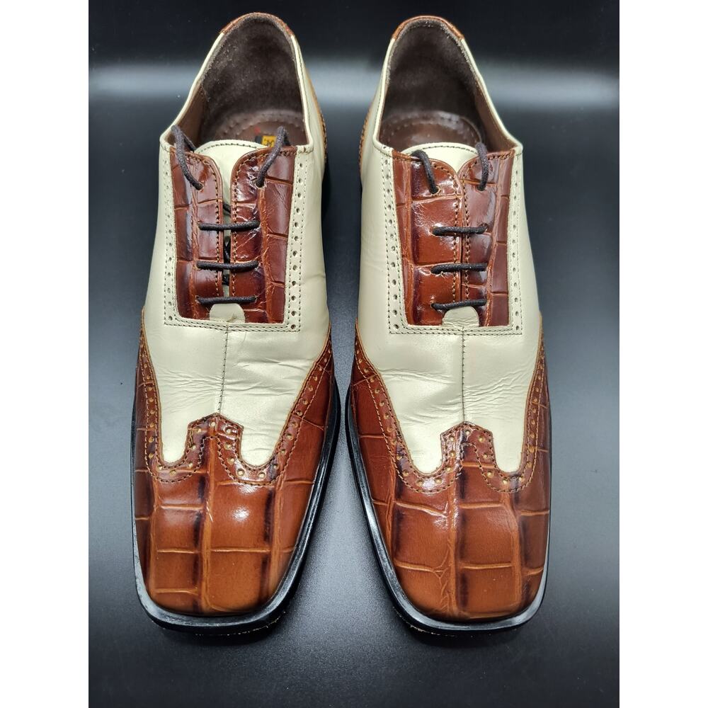 Stacy Adams Crocodile Embossed Two Tone Leather WingTip Dress Shoes - Size 8.5M